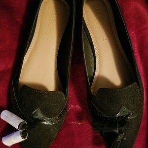 Black suede flat with tassels NWOT